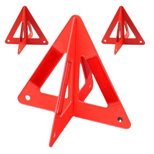 SOLUSTRE 3pcs Reflective Triangle Emergency Warning Signs for Cars Portable Roadside Safety Reflectors Highly Visible Design for Nighttime Use Convenient Storage for Car Trunks