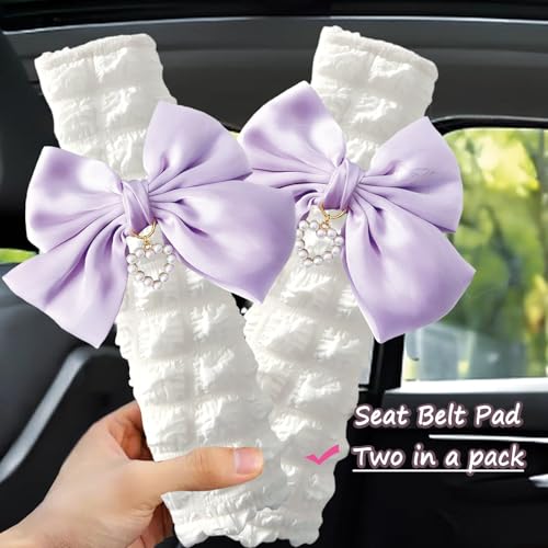 Fashion Big Bow Car Seat Belt Cover Pads (2 in a Pack), Car Accessories Seat Belt Shoulder Strap Protector Universal Seat Belt Cover (Purple) - color: purple