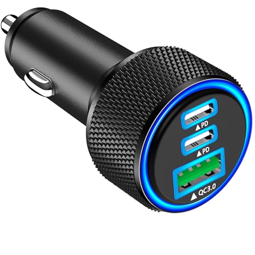 USB C Car Charger, Rombica 3Port 67W PD Dual USB-C USB-A Power Cigarette Lighter Adapter PD/QC Type C Car Charger Fast Charging for iPhone 17 17 Pro Max 16 Pro 15 14 13 12 11/Galaxy S26 S25/Pixel/iPad - color: Raven Black