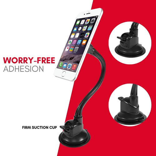 Macally Windshield Phone Mount for Car Magnetic - Suction Cup Window Mount Phone Holder with 8" Long Gooseneck Arm & Super Strong Magnet Mount for Smartphone and iPhone