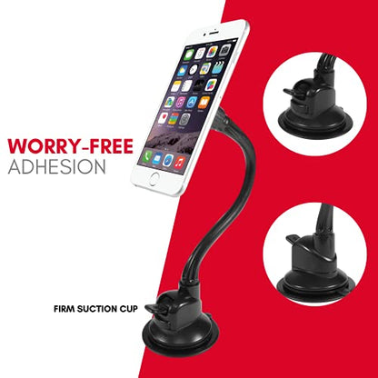 Macally Windshield Phone Mount for Car Magnetic - Suction Cup Window Mount Phone Holder with 8" Long Gooseneck Arm & Super Strong Magnet Mount for Smartphone and iPhone