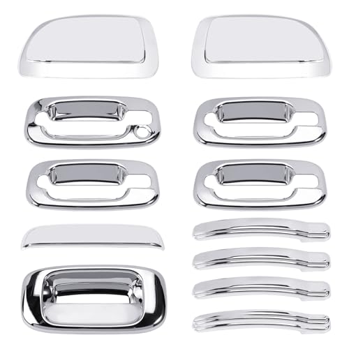 Chromed Exterior Door Handle Cover Caps & Rear Tailgate Handle Cover & Door Side Rearview Mirror Caps 12Pcs Exterior Cover Set Fit for Silverado 1999-2006 Sierra 1999-2006 Yukon 2000-2006
