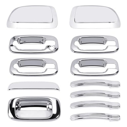 Chromed Exterior Door Handle Cover Caps & Rear Tailgate Handle Cover & Door Side Rearview Mirror Caps 12Pcs Exterior Cover Set Fit for Silverado 1999-2006 Sierra 1999-2006 Yukon 2000-2006