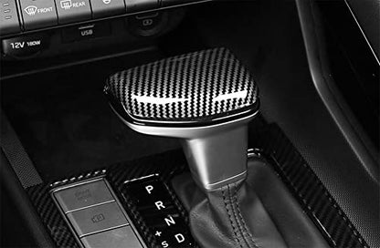 Carbon Fiber ABS Car Gear Shift Knob Cover Trim Shifter Lever Handle Protective Sticker Compatible with Hyundai Elantra 2021-2025 CN7 Accessories - color: Carbon Fiber Style