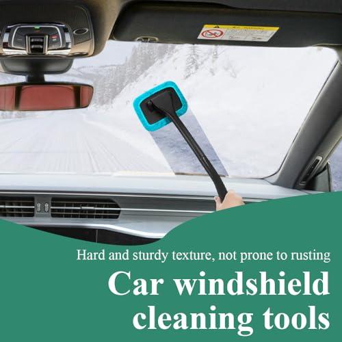 Windshield Cleaning Tool, Extendable Handle Car Window Cleaner with 4 Reusable Microfiber Pads, Auto Inside Glass Wiper for Car Windscreen Cleaning - color: Light blue