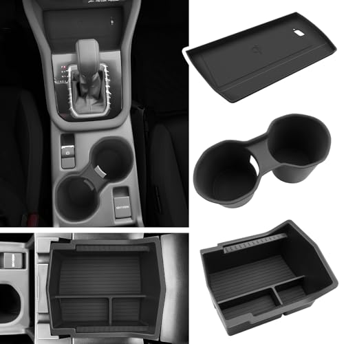 BIBIBO for 2025 Subaru Forester Center Console Organizer 2025 2026 Subaru Forester Console Armrest Tray+Cup Holder +Wireless Charging Mat 2025 Forester Insert Organizer 2025 Forester Accessories - color: Black-3Packs