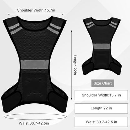 Ptwola Reflective Running Vest High Visibility Running Gear with Large Pocket Night Lightweight Reflective Safety Vest - color: Black