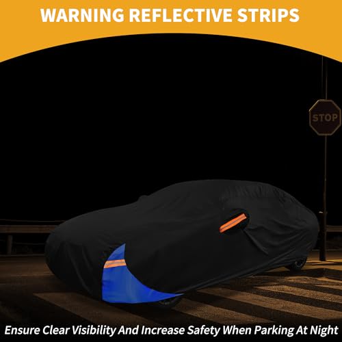 Waterproof All-Weather Universal Car Cover with Right Side Zipper, 190T Polyeste Black Blue Fits for Sedan Up to 165" Length - size: Fit for Sedan Length Up to 165"