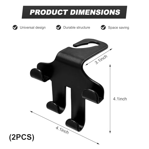 2PCS Car Seat Headrest Hooks, 4-in-1 Sturdy Car Seat Back Hanger Multifunctional Hanging Holder, Heavy Duty Auto Storage Hook Organizer for Handbags Purses Coats Grocery Bags