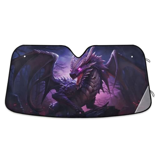 Windshield Sun Shade Dragon Purple Front Window Block UV Shades Visor Reflective Retractable for Car SUV Trucks - color: F012