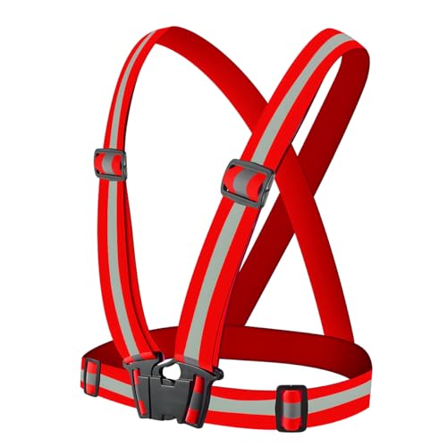 High Visibility Reflective Harness Vest – Adjustable One Size Fits Most, 360° Super Bright Safety Gear for Running, Cycling, Work & Roadside Emergencies - color: Red