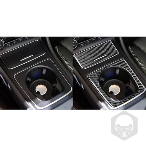 Real Carbon Fiber Center Control Cigarette Lighter Cover Panel Water Cup Holder Frame Interior Trim Sticker Cover Compatible with Benz CLA C117 2014-2018 GLA X156 2015-2019 Accessories Black - Kit - color: Center Cigarette Lighter Cover Cup Holder - Kit