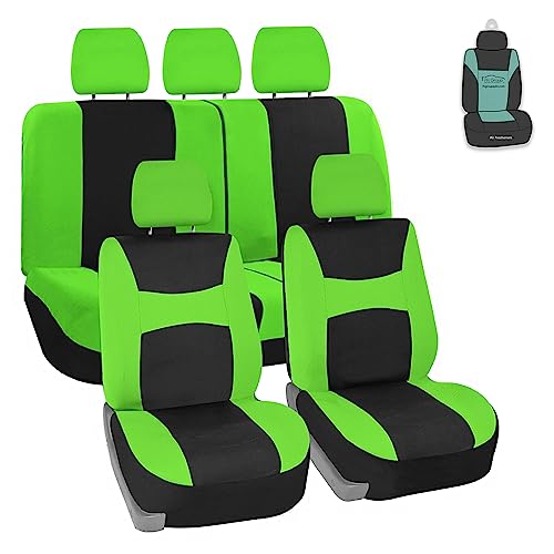 FH Group Car Seat Cover Light Breezy Green Seat Cover Flat Foam Padding Cloth Full Set Automotive Seat Covers, Airbag Compatible & Split Rear Universal Fit Interior Accessories for Cars Trucks and SUV - color: Green, size: Full Set