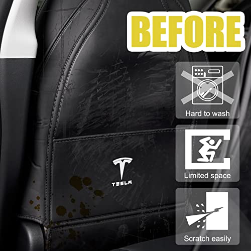 DEDC Tesla Model 3 Seat Back Protectors, Tesla Model Y Kick Mats, Tesla Model 3/Y Accessories, 2 Pcs Tesla Kick Mats Back Seat Protectors & 2 Pcs Mesh Cargo Net