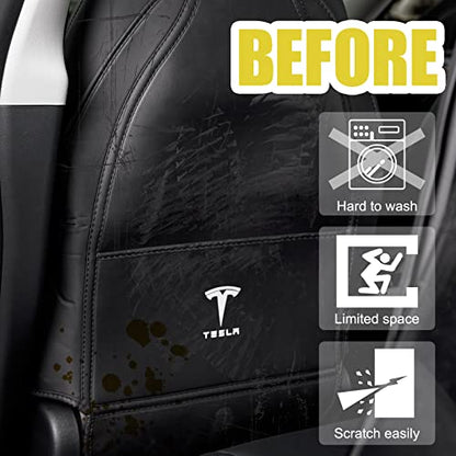 DEDC Tesla Model 3 Seat Back Protectors, Tesla Model Y Kick Mats, Tesla Model 3/Y Accessories, 2 Pcs Tesla Kick Mats Back Seat Protectors & 2 Pcs Mesh Cargo Net