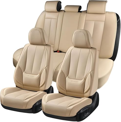 Coverado Car Seat Covers Full Set, Car Seat Protector Waterproof, Nappa Leather Car Seat Cushion, Beige Seat Covers for Cars, Front Seats and Back Universal Fit for Most Cars - color: 8805Beige, size: FullSet