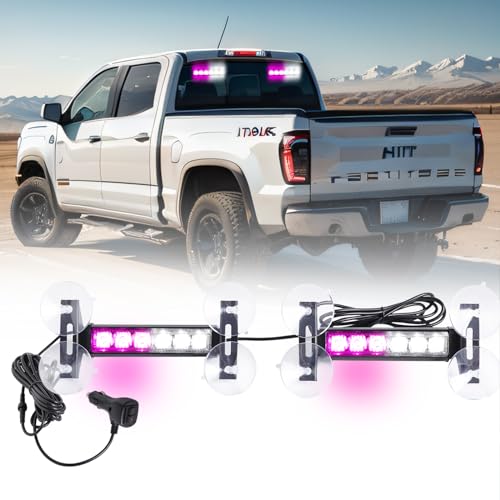 2X 6.1 inch Emergency Strobe Lights Purple/White 12 LED Hazard Warning Flashing Safety Dash Front/Rear Windshield Deck Split Lights Surface Mount for Escort Vehicles Tow/Plow Trucks - color: Purple/White