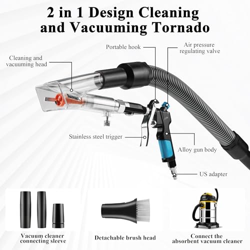 GOCCIDA 2IN1 Car Interior Detailing Air Blow Gun & vacunm Gun with Adjustable Air Flow Nozzle,Cleaning Gun Quickly Blasts Dirt and Dust from Surface Works with Air Compressor(Upgrade Rotate Tube) - color: black