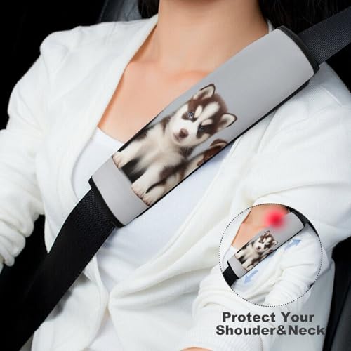 Fashion Car Seat Belt Covers Soft Cushion Pad Car Shoulder Strap Harness Pad Siberian Husky Puppies Dogs Husky - color: Color353