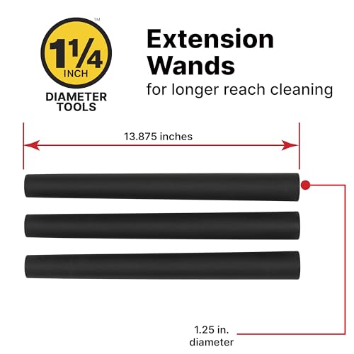 Shop-Vac 9061400 1.25 Inch Diameter Extension Wands, 3-Piece Set, Durable Black Plastic, Ideal for Extended Reach With 1.25 Inch Hoses - style: Extension Wands