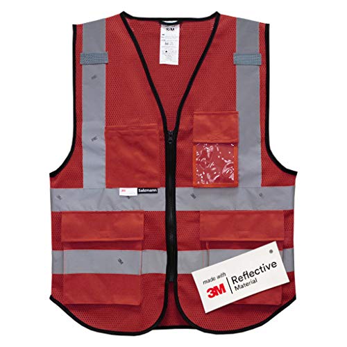 Salzmann Mesh Safety Vest | Hi Vis Multi Pocket Reflective Vest | 4 Colors – 5 Sizes | Made with 3M Reflective Material - color: Red Mesh, size: X-Large
