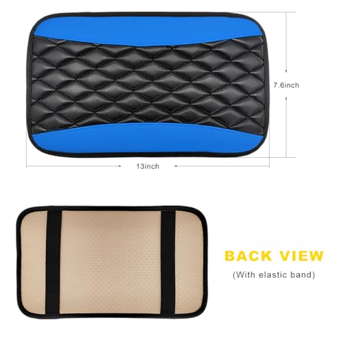 Car Center Console Cushion Pad, 12.6"×7.5" Waterproof Leather Armrest Seat Box Cover Protector, Soft Comfortable Anti-Scratch Arm Rest Console Pad for Most Cars Trucks SUVs (Black & Blue) - color: Black & Blue