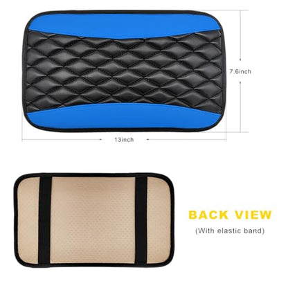 Car Center Console Cushion Pad, 12.6"×7.5" Waterproof Leather Armrest Seat Box Cover Protector, Soft Comfortable Anti-Scratch Arm Rest Console Pad for Most Cars Trucks SUVs (Black & Blue) - color: Black & Blue