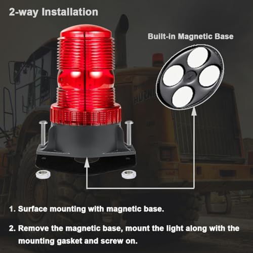 WOWTOU Roof Top Magnetic LED Red Strobe Beacon for Volunteer Firefighter Vehicles Police Cars Fire Trucks Forklift POV, 12V 24V Safety Warning Flasher Emergency Flashing Lights - color: Red