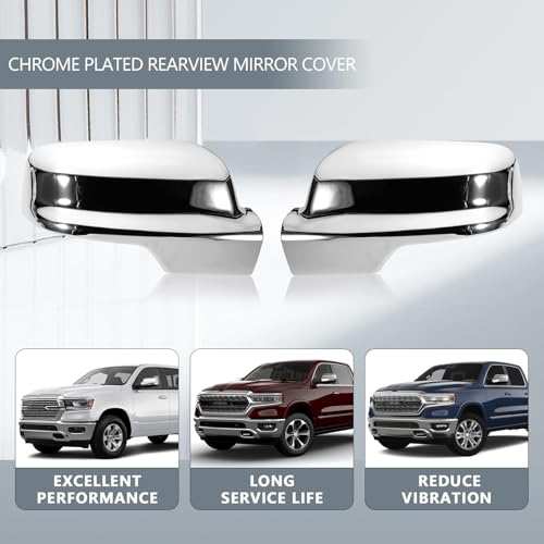 Chrome Mirror Cover +4PCS Door Handle Covers fits Ram 1500 2019-2024 4-Door Extended/Crew Cab Models Only Caps Top Half Left & Right Without Smart Keyholes, Siver Plated