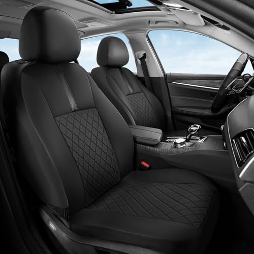 Coverado Car Seat Covers Front Set, Automotive Leather Seat Covers for Car，Universal Fit Front Seat Cover, Non-Slip Waterproof Breathable Car Seat Protector - color: Black, size: Frontpair