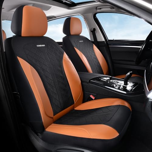 Coverado Seat Covers Front Seats, Leather Automotive Seat Covers 2-Pack, Mesh Breathable Auto Seat Protectors, Driver Seat Covers Universal Fit for SUV, Truck, Vans, Sedan - color: A-Brown&Black, size: FrontPair