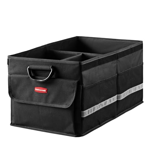 Rubbermaid Car Organizer, Collapsible Trunk Organizer, Multi-Compartment Car Storage Organization for Car Accessories, 3 Compartments With Cover, 23.23"*12.99"*11.81" - color: Black, size: X-large