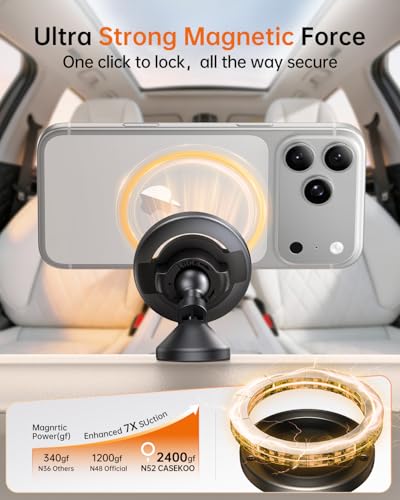 SYNCWIRE for MagSafe Car Mount - 360 Rotation Magnetic Phone Holder for Car Dashboard, Strong Magnet Car Phone Holder Mount Compatible iPhone 17 Pro Max Air 16 15 14 13 - Car Accessories for Women Men - style: Space Gray