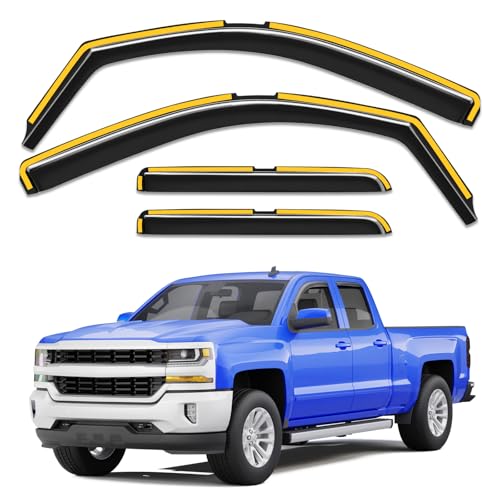 in-Channel Rain Guards Fit for Truck Chevy Silverado/GMC Sierra 2014-2018 Double Cab, Window Rain Guards Visors Vent Visors Window Deflector Vent Shades Car Accessories -4 pcs - size: For 2014-2018 Silverado/GMC Sierra Double Cab