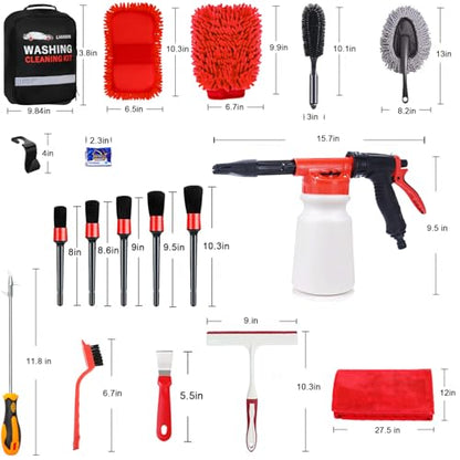 LIANXIN Car Wash Kit Car Wash Cleaning Kit with Car Wash Foam Gun Microfiber Sponge and Towels Tire Brush Built, Car Foam Gun, Car Cleaning Tool - size: Large