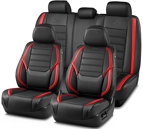 Skechers Seat Covers,Memory Foam Leather Car Seat Covers,Waterproof Car Seat Protector Full Sets,Car Seat Cushion Airbag Automotive Universal Fit for Most Cars,Vans,Trucks,SUV,Red - color: Black and Red, size: Full Coverage Set
