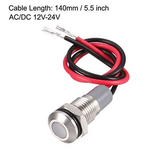uxcell Signal Indicator Lights AC/DC 12V-24V 8mm Panel Mount White LED Waterproof Metal Shell Lamp for Industrial Electrical Car Motorcycles Boat - color: White