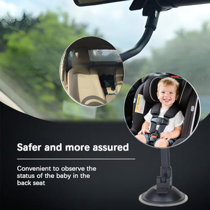 Baby Car Mirror, 360 Degrees Adjustable Wide Angle Convex Vehicle Mirrors with Suction Cup, Shatterproof Infant Newborn Auto Rearview Accessories, Universal for SUV RV Truck