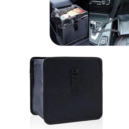 Foldable Car Trash Can, Hanging Car Storage Bag with Waterproof Liner, Open-Top Garbage Can, Car Interior Accessories for Sedan SUV Truck RV (Black)
