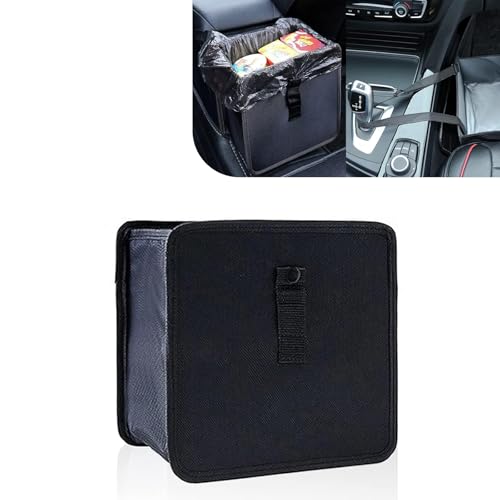 Foldable Car Trash Can, Hanging Car Storage Bag with Waterproof Liner, Open-Top Garbage Can, Car Interior Accessories for Sedan SUV Truck RV (Black)