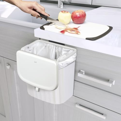 Glad Roomate Under Counter Waste Bin | Space Saving Small Trash Can for Kitchen Cabinet, Bathroom or Office | Dual Lid for Ease of Opening, 7 Liter, White - size: 7L