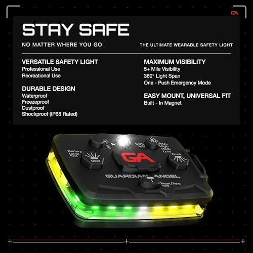 Guardian Angel Elite Series Safety Light (Green/Yellow Front & Green/Yellow Rear) - Rechargeable, Magnetic, Hands-Free Wearable & Mountable Light for Construction, Roadside, Utility & Industrial PPE - color: GreenYellow/GreenYellow, size: 1-Pack