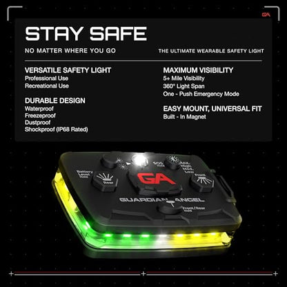 Guardian Angel Elite Series Safety Light (Green/Yellow Front & Green/Yellow Rear) - Rechargeable, Magnetic, Hands-Free Wearable & Mountable Light for Construction, Roadside, Utility & Industrial PPE - color: GreenYellow/GreenYellow, size: 1-Pack