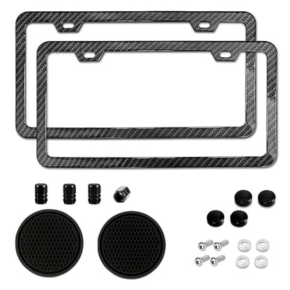 2 Packs License Plate Frame Carbon Fiber Printed Aluminum Metal Licence Plate Holder for Car Universal Fit for Men Women - color: Carvon Fiber Printed