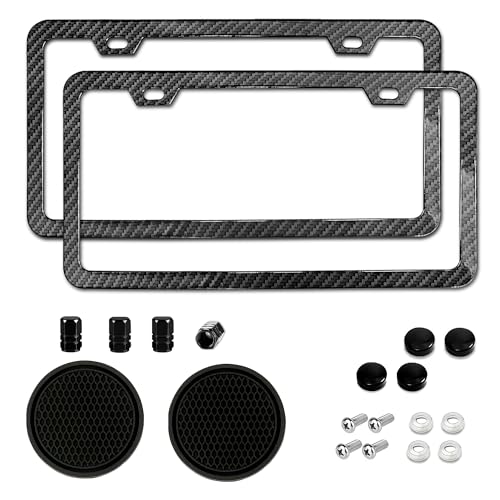 2 Packs License Plate Frame Carbon Fiber Printed Aluminum Metal Licence Plate Holder for Car Universal Fit for Men Women - color: Carvon Fiber Printed