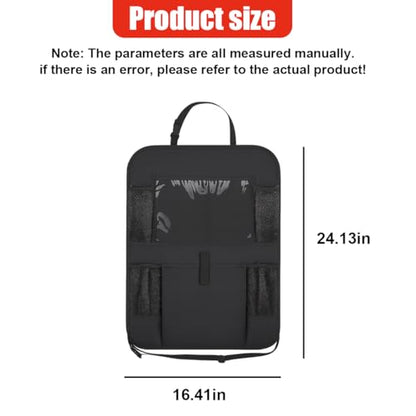 2PCS Car Backseat Organizer, Waterproof Oxford Fabric Car Seat Protector with 10" Touch Screen Tablet Holder and 5 Storage Pockets, Universal Auto Kick Mats Road Trip Accessories (Black)