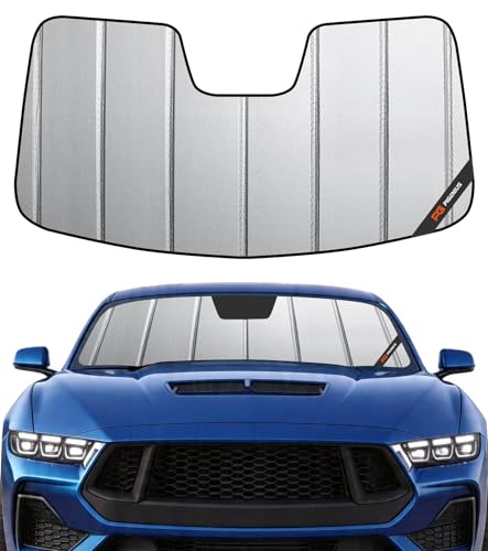 Pigenius Windshield Shade for Ford Mustang 2015-2023 with Rearview Mirror Mounted Camera, Custom Front Window Sunshade - Safeguard - color: Gray, size: 2015-2023 With Rearview Mirror Mounted Camera