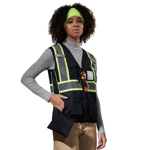 AYKRM 11 color Ladies High Vis Reflective Safety Vest for Women - color: Black, size: 5X-Large