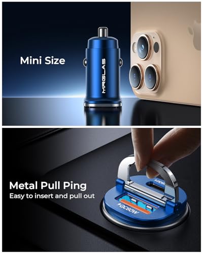 【Upgraded】 125W USB C Car Charger Super Fast Charging for iPhone 16, [PD65W & QC60W][All Metal] MRGLAS Cigarette Lighter Car Charger,Dual Port for iPhone 16 15 Pro iPad Samsung S25 S24 MacBook-Blue - color: Blue