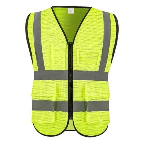 High Visibility Vest Safety Vest with Pockets and Zipper Meets ANSI/ISEA Standard(1 Pack 5 Pack) - color: Yellow-mesh, size: X-Large